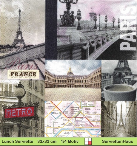 Frankreich - Kleine Bilder aus Paris mit Eiffelturm und Triumpfbogen - 1 Lunch Serviette